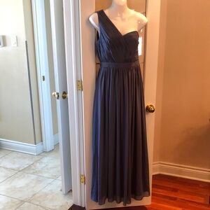 Elegant One-Shoulder Slate Blue Formal Gown